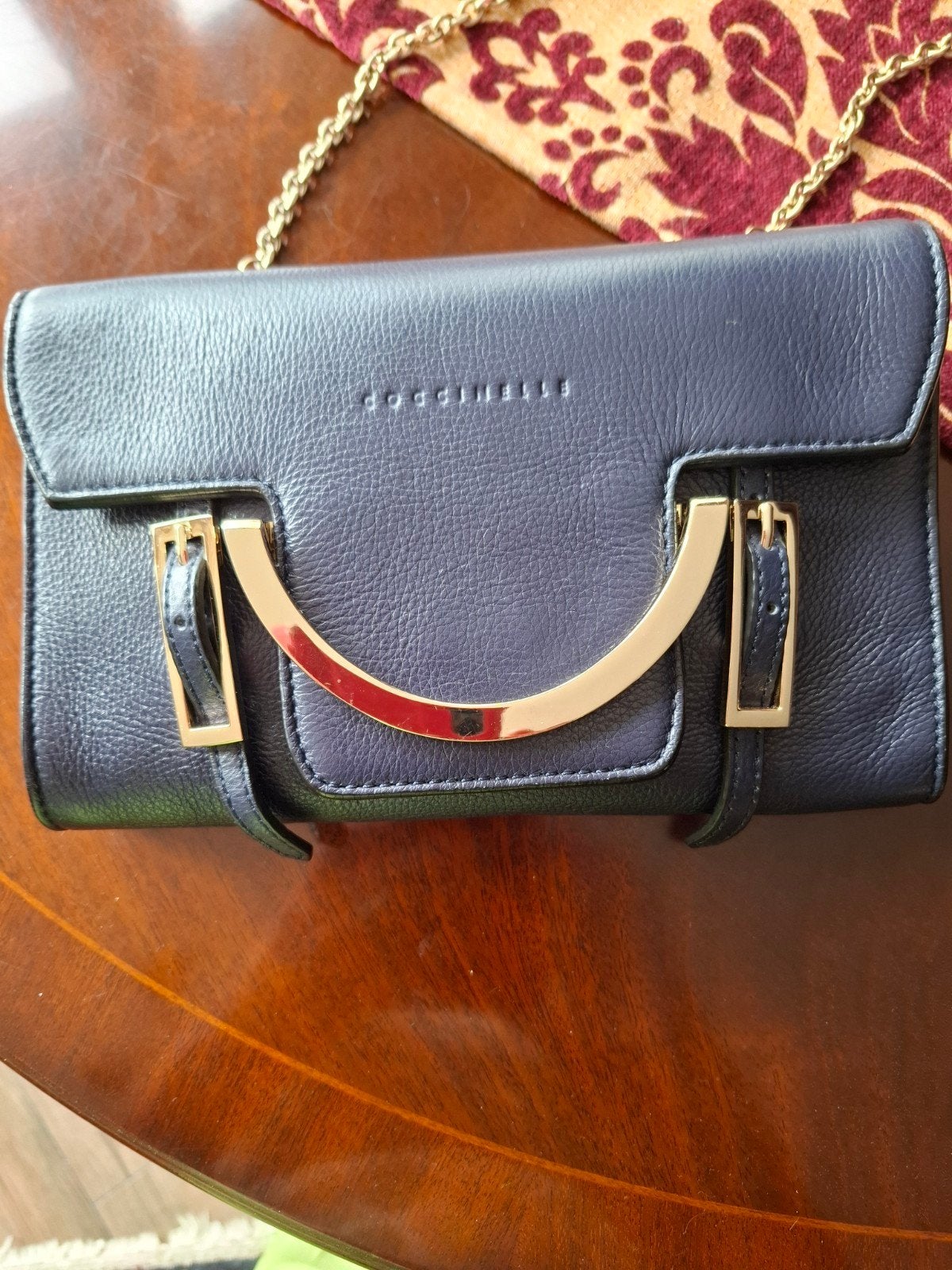 Donkerblauwe Leren Coccinelle Tas met Magneetsluiting, Ophalen of Verzenden, Zo goed als nieuw, Blauw, Schoudertasje