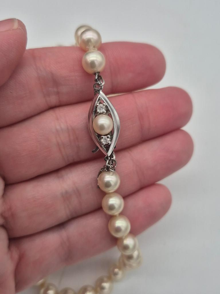 Prachtige parelketting met zilveren sluiting 925, Verzenden, Gebruikt, Wit, Zilver