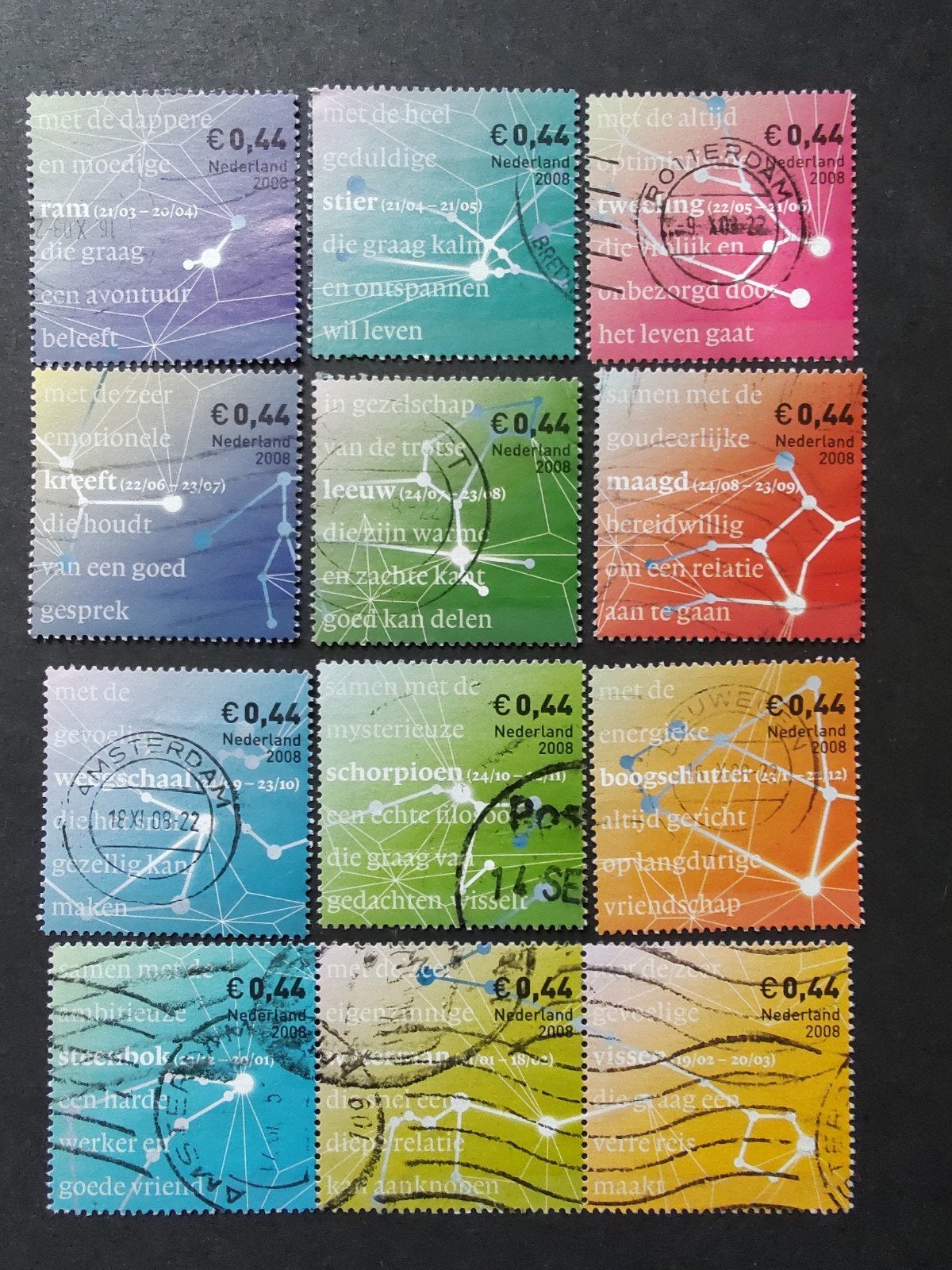 V2581-2592 12 X sterrenbeelden 2008, Ophalen of Verzenden