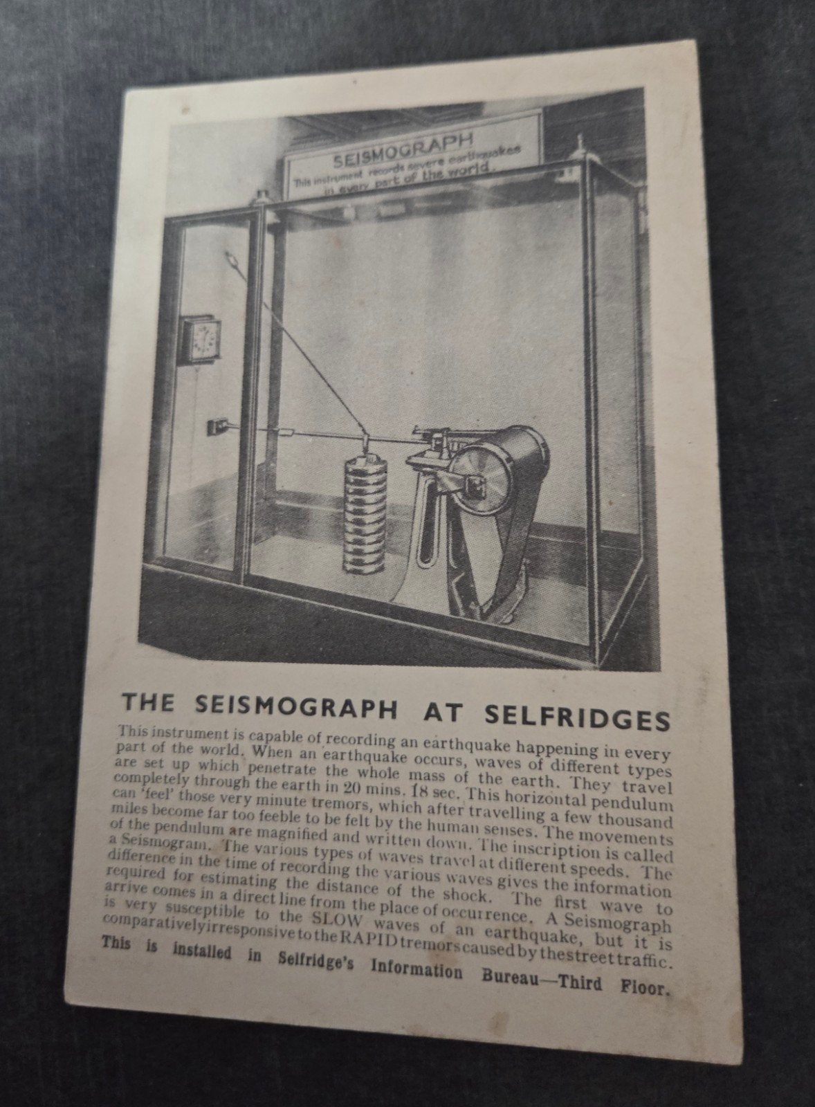 Vintage Ansichtkaart: Seismograaf bij Selfridge's, Londen, Verzenden, Voor 1920, Ongelopen, Overige thema's