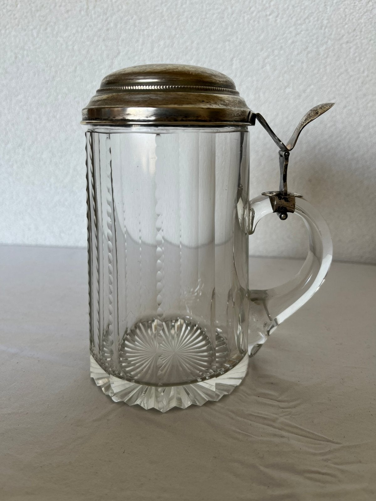 Biedermeier Stijl Kristallen Bierpul met Zilveren Deksel, Ophalen of Verzenden