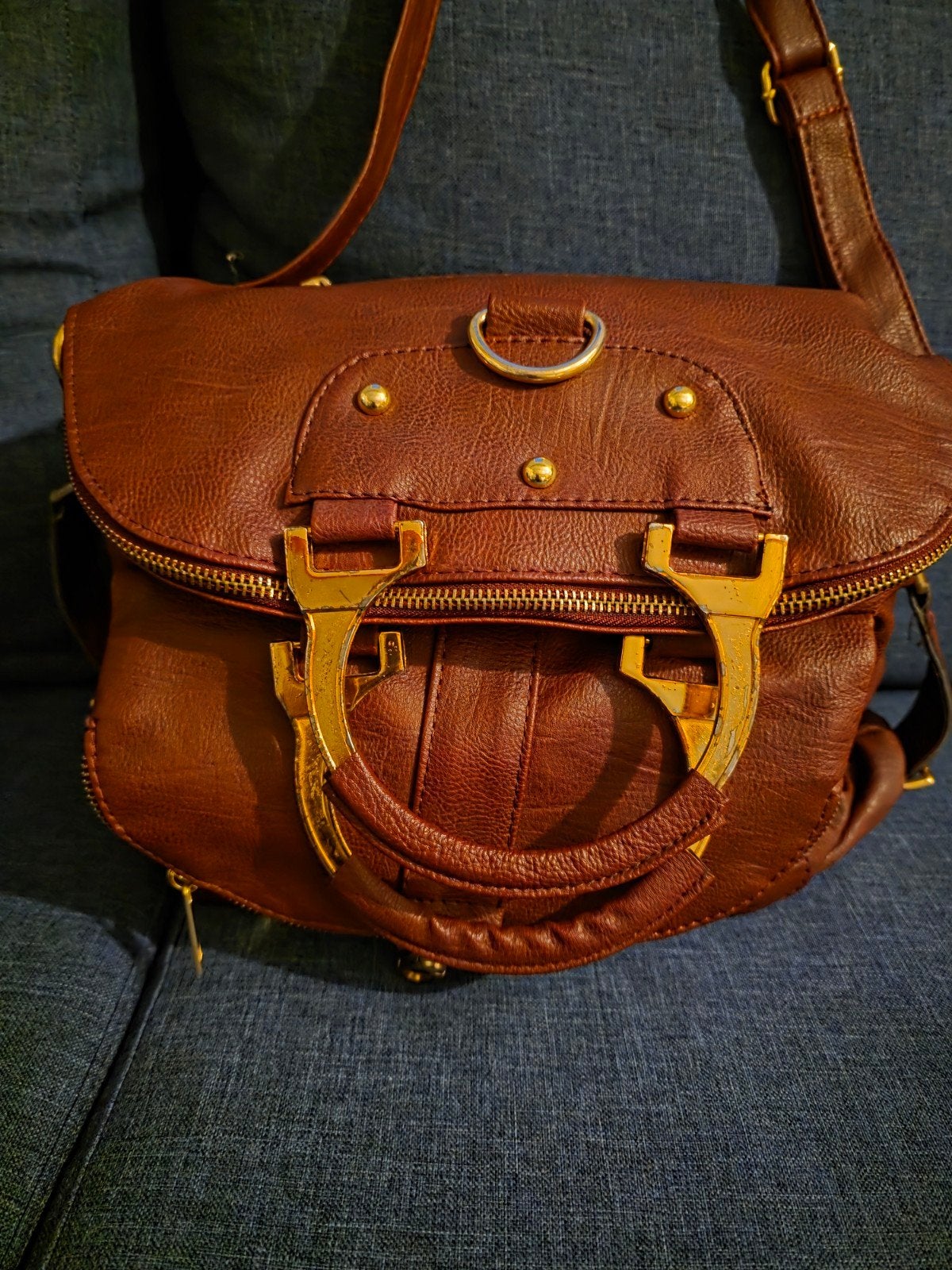 Stijlvolle Bordeaux rode handtas/rugzak met gouden details, Ophalen of Verzenden, Zo goed als nieuw, Rood, Handtas