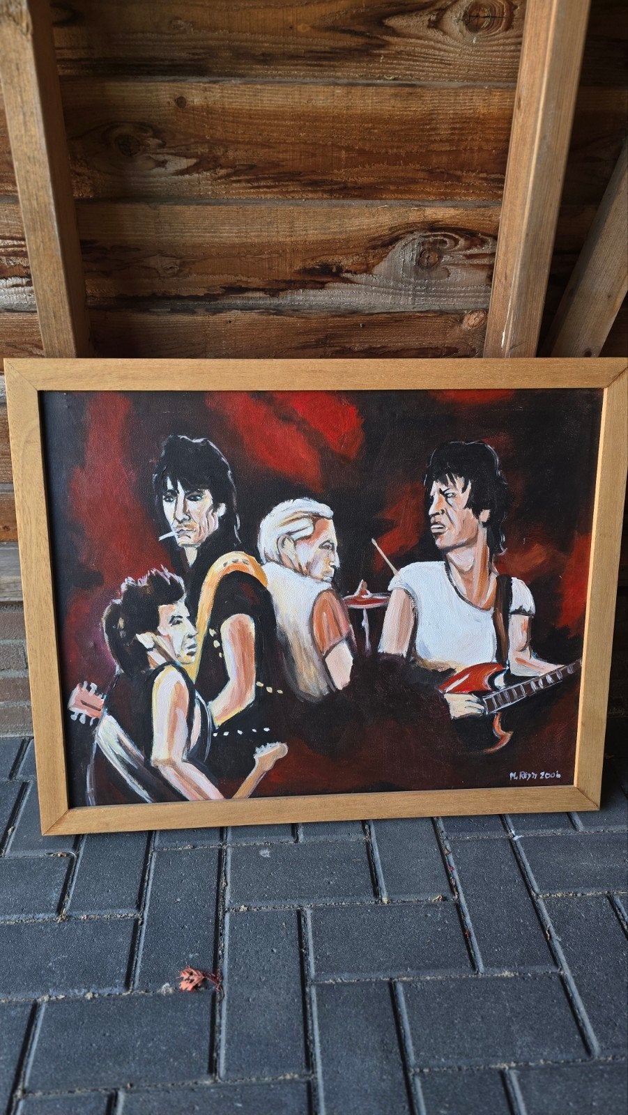 Schilderij The Rolling Stones - Handgeschilderd, Antiek en Kunst, Ophalen, Hout, Handgeschilderd, Olieverf