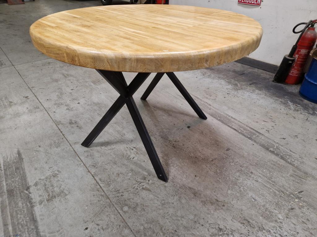 Ronde eiken eettafel met stalen poot - Ø 119cm, H 81cm, Ophalen, Rond, 100 tot 150 cm, 100 tot 150 cm