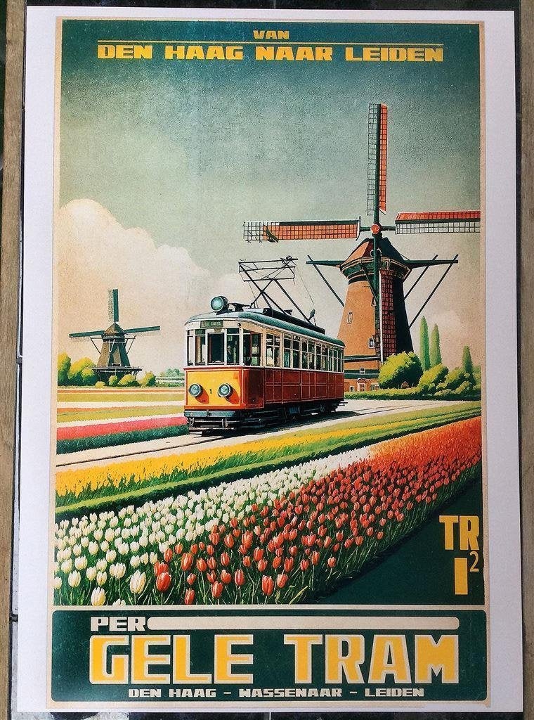 de Gele Tram Den Haag Leiden htm gelimiteerde Affiche Poster, Verzamelen, Spoorwegen en Tramwegen, Verzenden, Nieuw, Tram, Overige typen