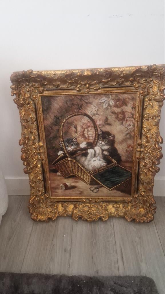 Prachtig schilderij 60x70 poesjes, Antiek en Kunst, Ophalen of Verzenden