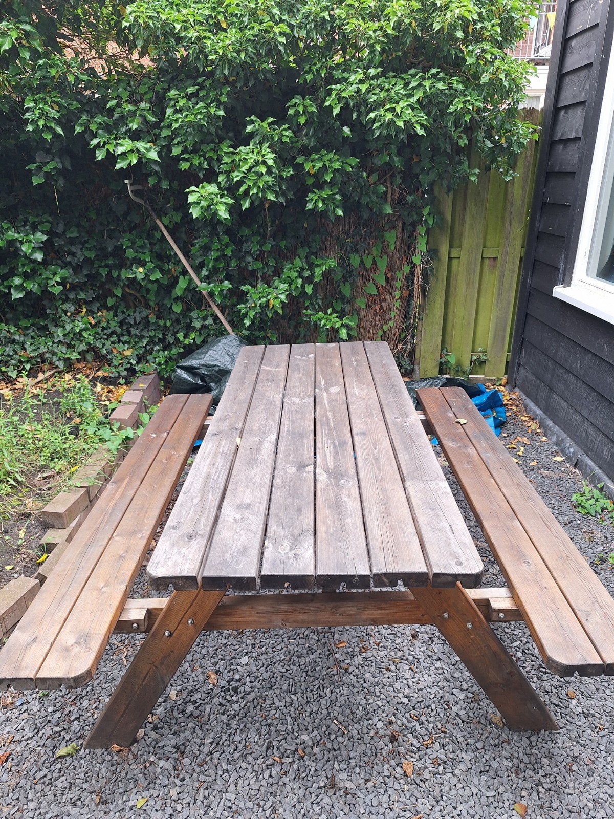 Houten picknicktafel met banken – 6 persoons – 175 cm, Tuin en Terras, Picknicktafels, Ophalen