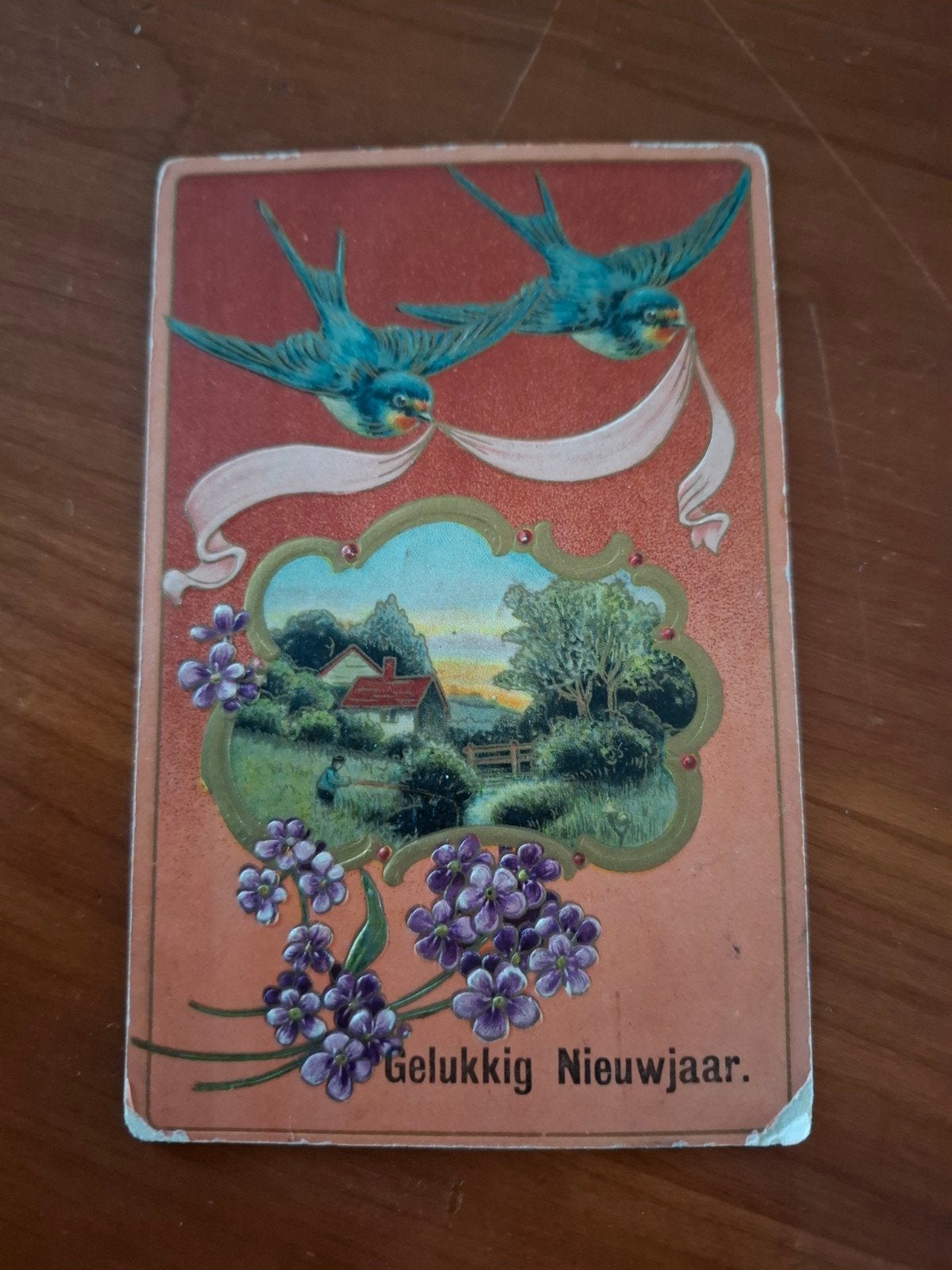 Oude Nieuwjaarskaart met Zwaluwen en Landschap - 1911, Ophalen of Verzenden, Voor 1920, Gelopen, Feest(dag)