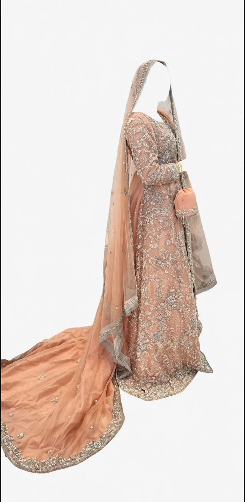 Peach Embroidered Party Dress S/M + Potli - 1x worn, Kleding | Dames, Gelegenheidskleding, Maat 38/40 (M), Overige typen, Ophalen of Verzenden