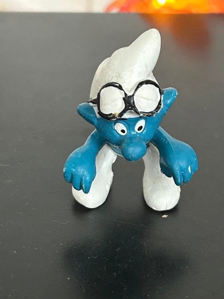 Vintage Super Smurf Autocoureur / Driewieler (1978) – 2x, Ophalen of Verzenden, Gebruikt, Overige Smurfen, Poppetje, Figuurtje of Knuffel
