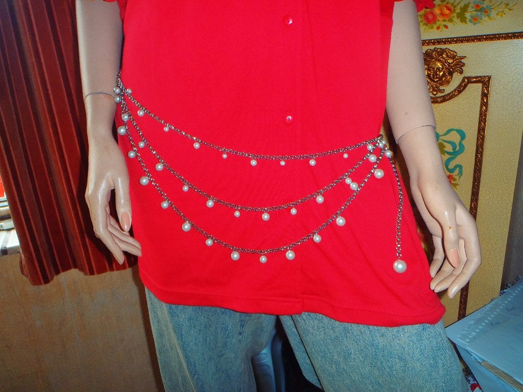 Centuur  van parels, 100 cm of meer, Wit, Nieuw, Heupriem