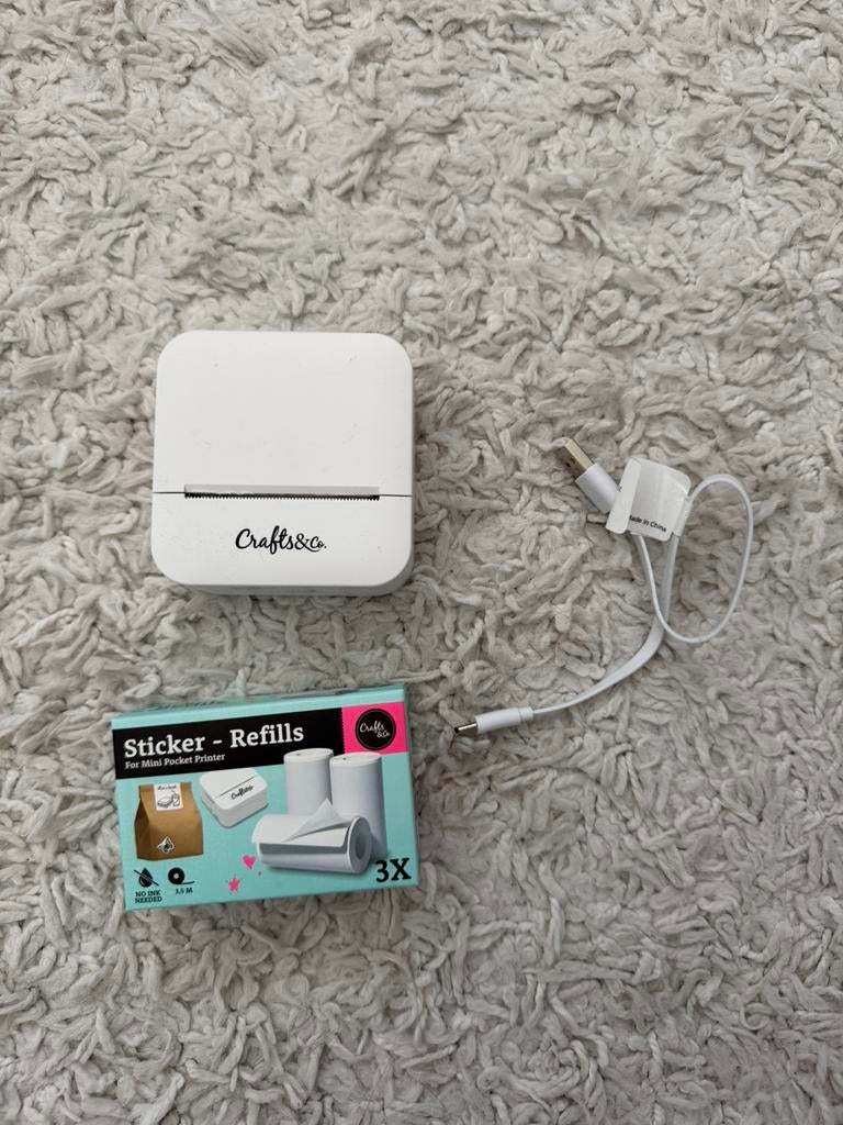 Crafts&Co mini printer wit - incl sticker refills, Computers en Software, Labelprinters, Ophalen of Verzenden, Nieuw