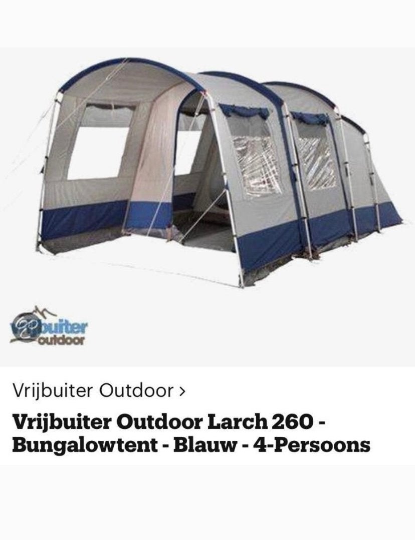 Vrijbuiter Outdoor Larch 260 - Bungalowtent - 4-Persoons, Caravans en Kamperen, Ophalen, Gebruikt, Tot en met 4
