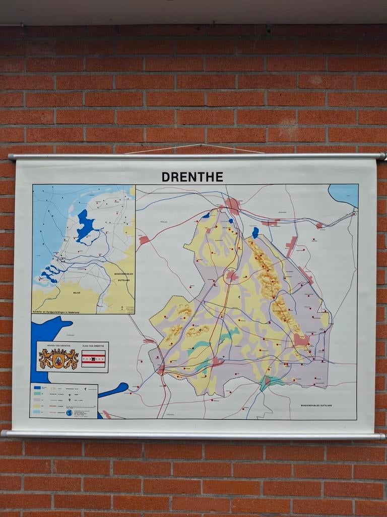Oude schoolkaart Drenthe - Uitgeverij De Evenaar, Antiek en Kunst, Antiek | Schoolplaten, Ophalen of Verzenden
