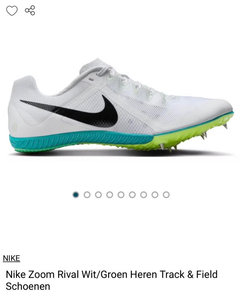 Nike Zoom Rival Wit/Groen Spikes maat 40,5, Gebruikt, Nike, Ophalen of Verzenden, Spikes
