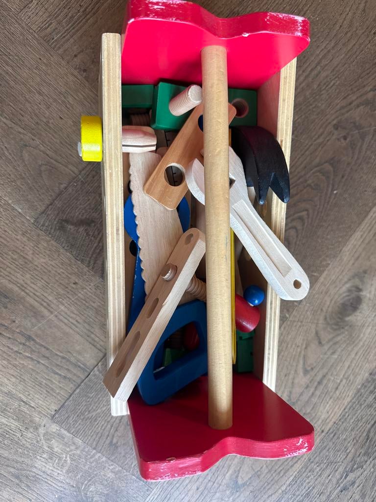Houten gereedschapskist met gereedschap voor kinderen, Kinderen en Baby's, Speelgoed | Educatief en Creatief, Ophalen, Zo goed als nieuw