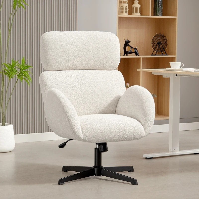 Designstoel fauteuil tv stoel - Wit Bouclé Stof, Ophalen of Verzenden, Nieuw, Wit