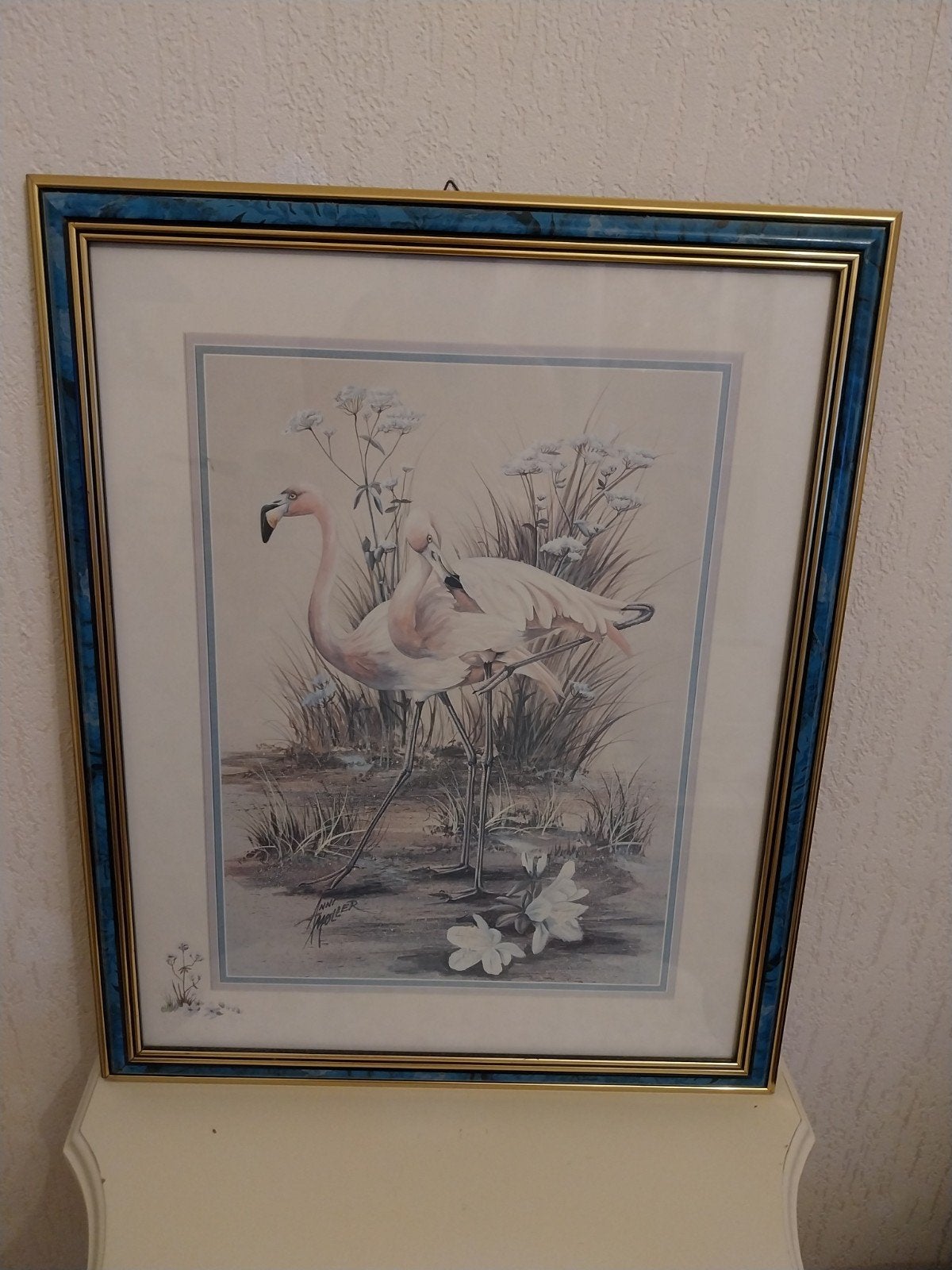 Ingelijste print met flamingo's en bloemen, Antiek en Kunst, Ophalen, Print, Print/reproductie, Ingelijst