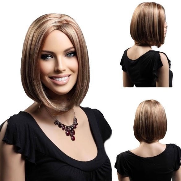 Luxe pruik steil haar bob model mix blond en bruin, Ophalen of Verzenden, Nieuw, Pruik of Haarverlenging