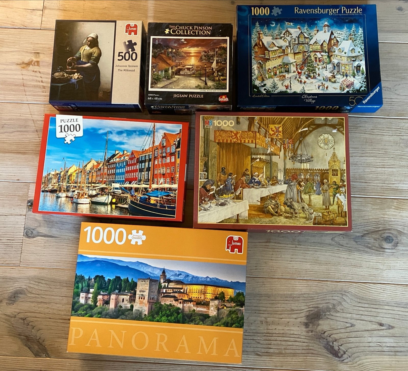 6 legpuzzels, waaronder Ravensburger en Jumbo, Z.g.a.n., Ophalen of Verzenden, 500 t/m 1500 stukjes, Zo goed als nieuw, Legpuzzel