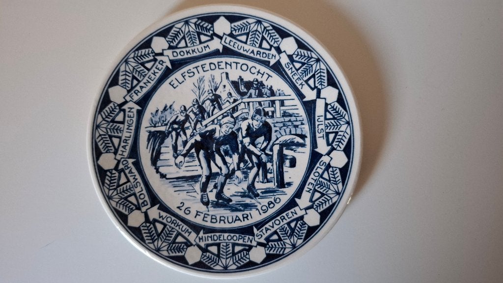 Wandbordje Elfstedentocht 26 februari 1986 –  (Delfts Blauw), Ophalen of Verzenden