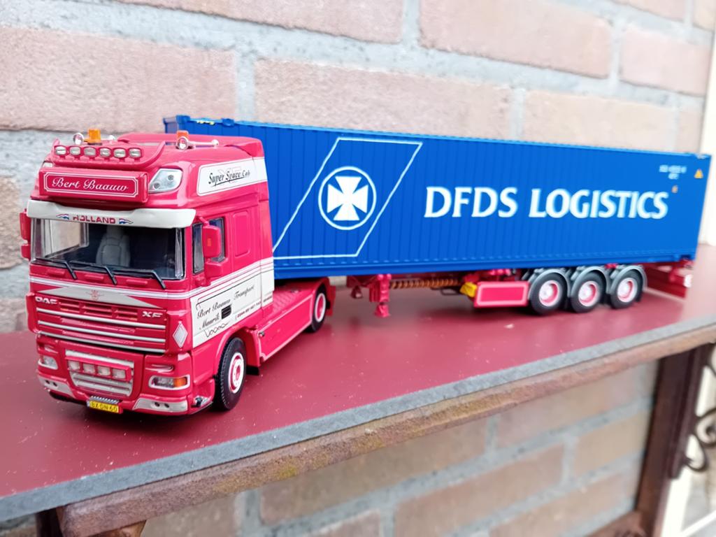 Tekno. Dafxf met container oplegger bert baum, Ophalen of Verzenden, Bus of Vrachtwagen, Tekno
