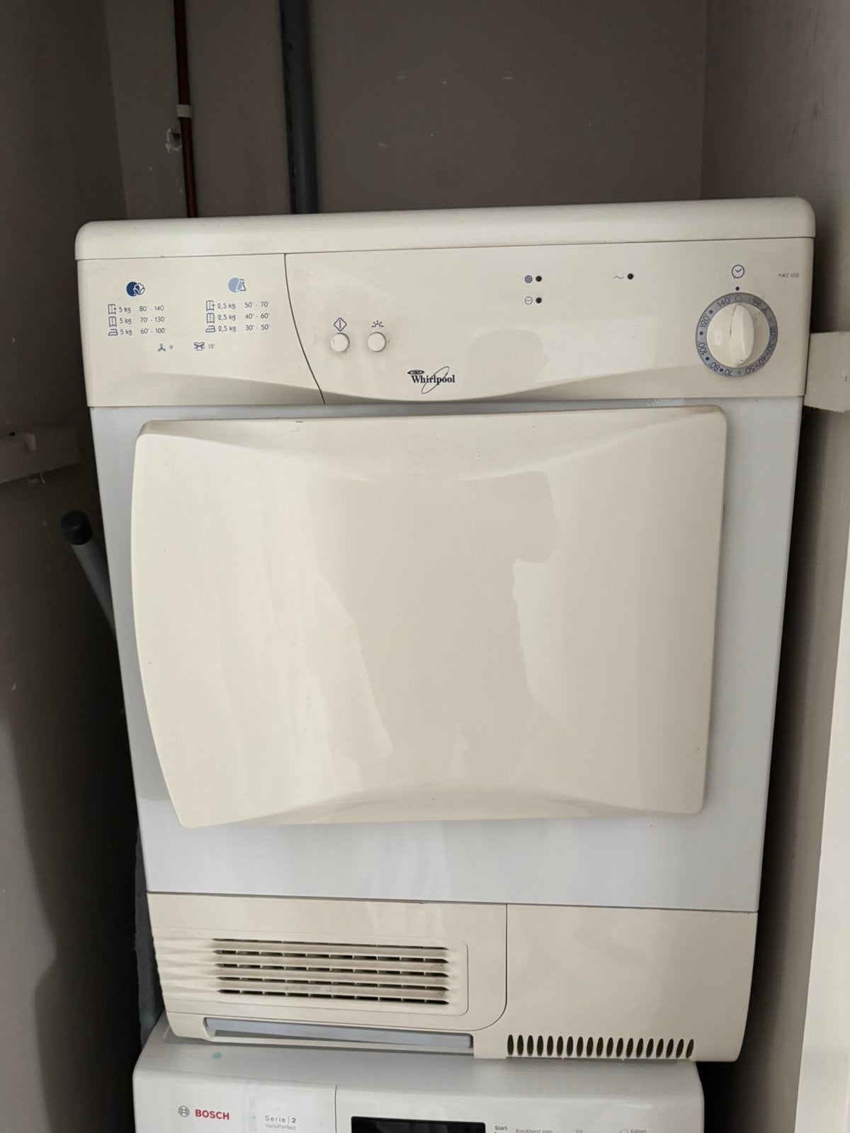 Whirlpool condensdroger AWZ 650 – 6 kg, 6 tot 8 kg, Ophalen of Verzenden, Zo goed als nieuw, 85 tot 90 cm