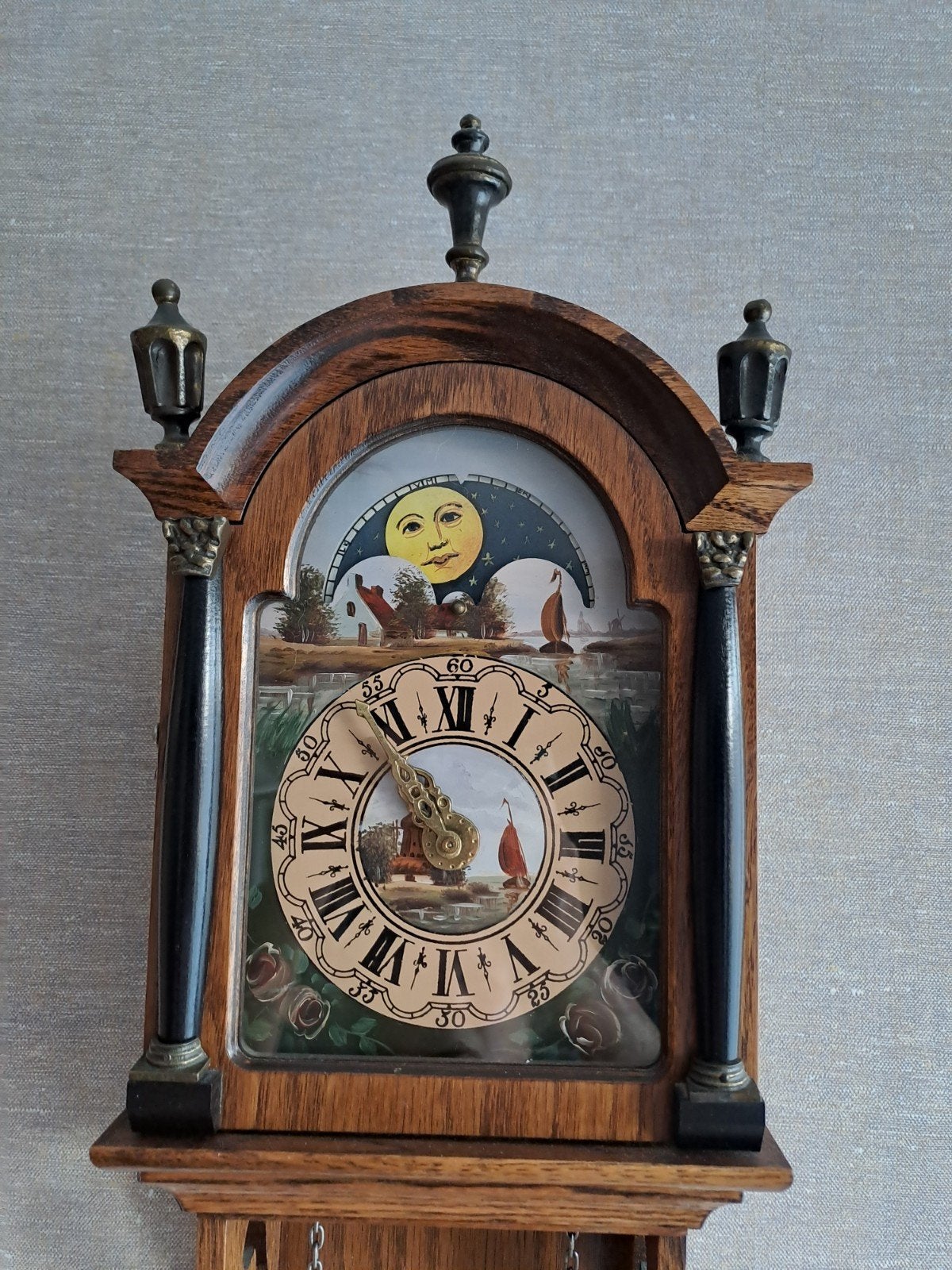 Antieke Friese Staartklok Eikenhout met Maanstand, Antiek en Kunst, Ophalen of Verzenden