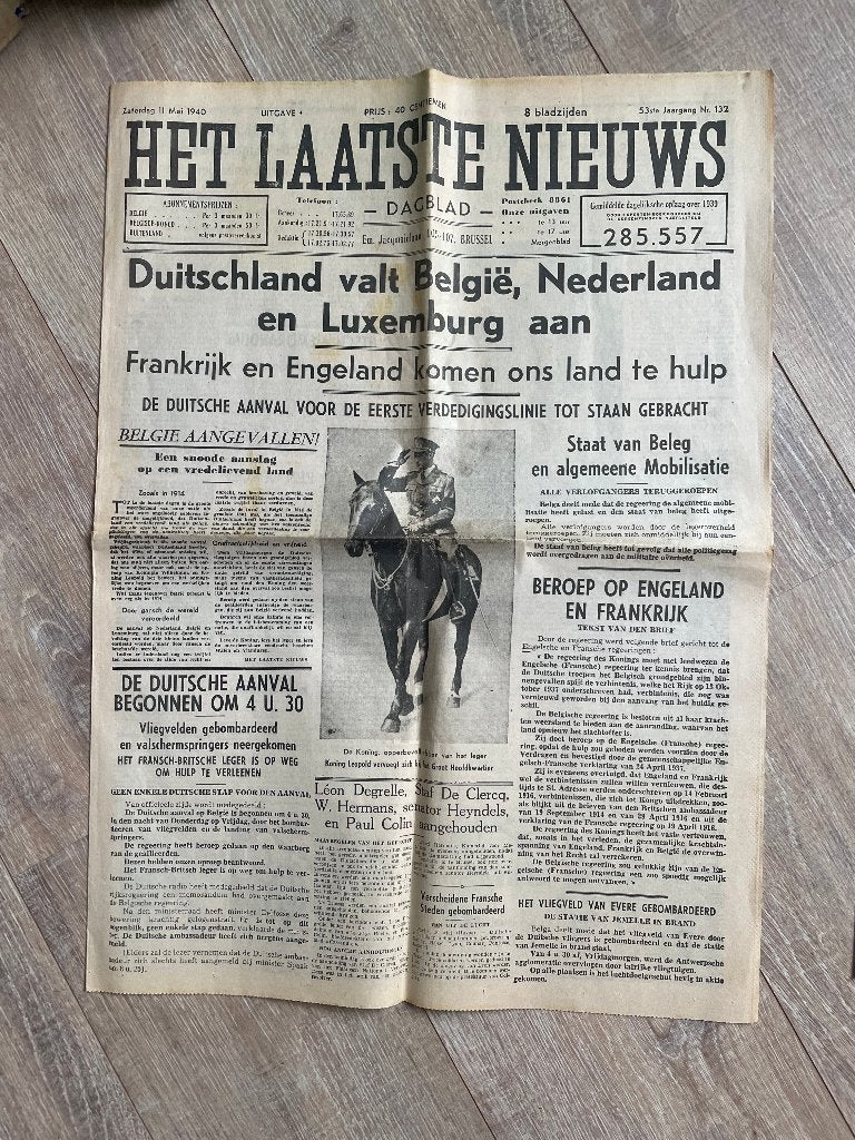 krant uit WOII mei 1940: "Duitsland valt België aan!", Ophalen, Gelezen, Krant