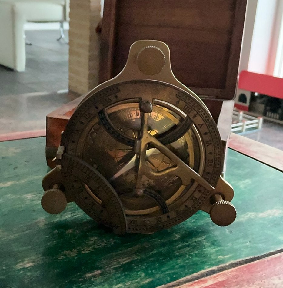 Scheepvaart sextant, kompas en zonnewijzer – koper, Ophalen of Verzenden, Zo goed als nieuw