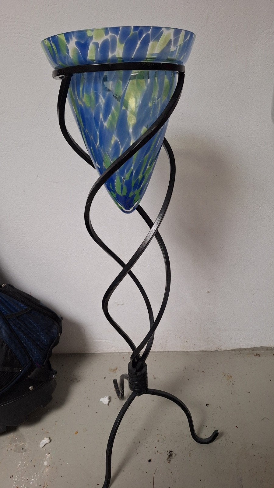 Glazen vaas op metalen standaard - Blauw/Groen, Ophalen