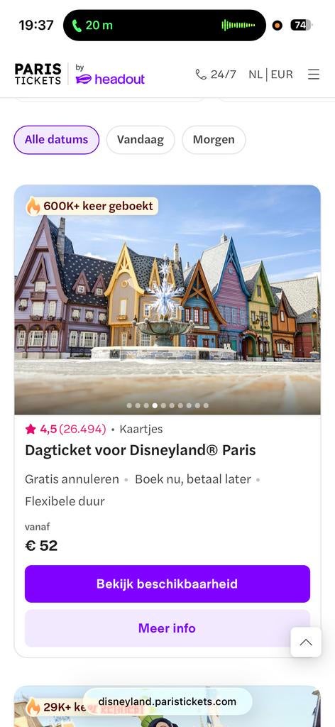 2 disneyland parijs kaartjes 1 park 29 april, Tickets en Kaartjes, Twee personen, Ticket of Toegangskaart