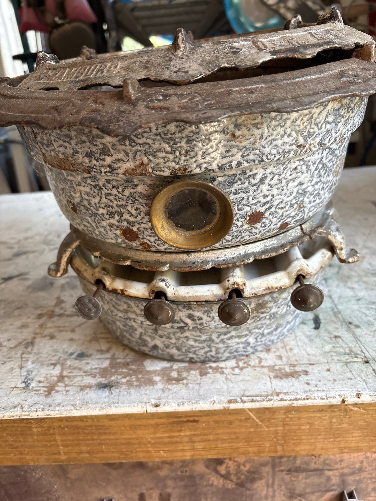 Antieke petroleumstel van Duitse makelij. Heel oud, Ophalen