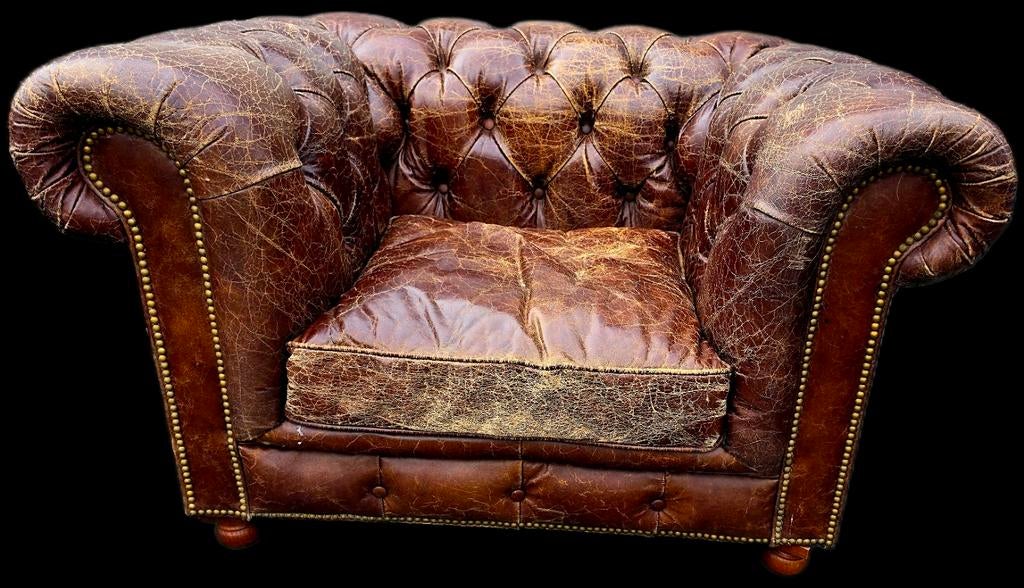 2x Chesterfield vintage club fauteuil cigar brown + BEZORGD, Gebruikt, ., Vintage, Ophalen of Verzenden