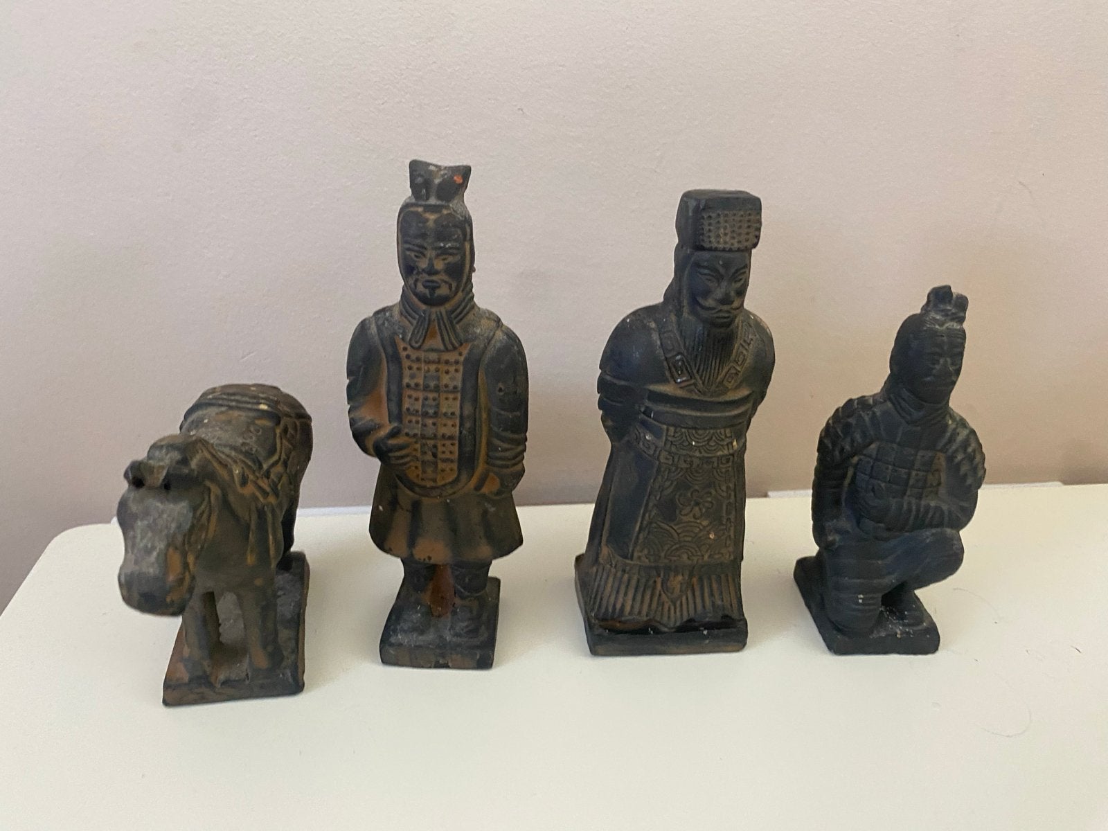 Set van 4 Chinese Terracotta Krijgers - Vintage Decoratie, Antiek en Kunst, Steen/keramiek, Bruin, Ophalen of Verzenden, China