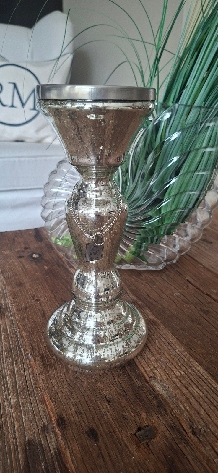 Rivièra Maison Kandelaar Zilverkleurig Glas 27 cm, Rivièra Maison, Ophalen of Verzenden, Kandelaar, Zilver