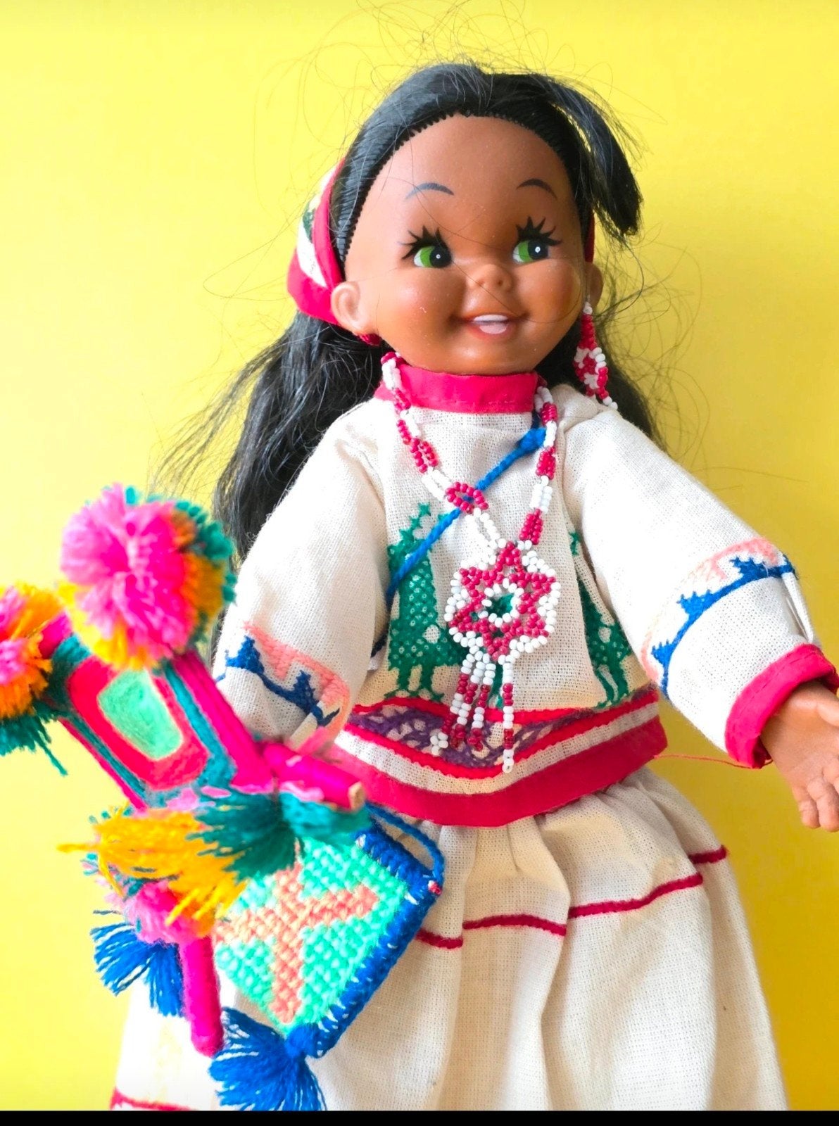 Vintage Mexicaanse Huichol pop - 32 cm, Ophalen of Verzenden, Zo goed als nieuw, Pop