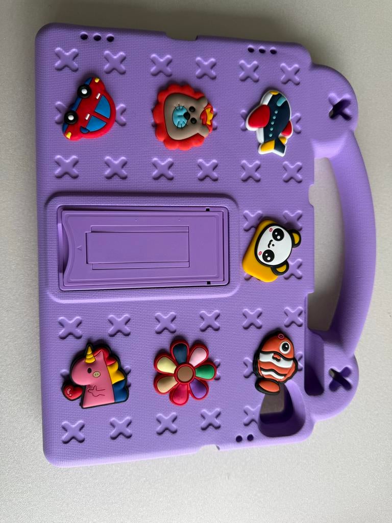 Paarse Kinder Tablet Hoes met Handvat en Stand - Universeel, Ophalen, Zo goed als nieuw, 10 inch, Bescherming voor- en achterkant