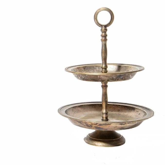 Vintage ETAGÈRE zilver kleurig 20 x 12,5-15,5 cm., Etagère, Gebruikt, Metaal, Modulair