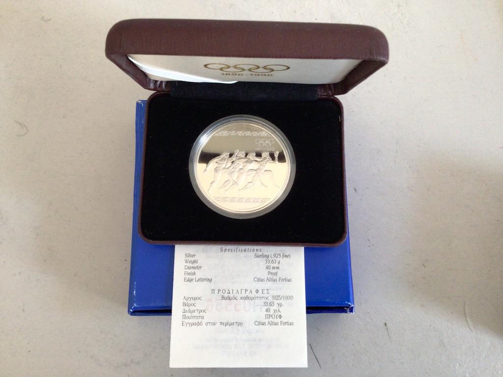 Olympische Spelen 1896-1996 Zilveren Herdenkingsmunt, Postzegels en Munten, Ophalen of Verzenden, Zilver