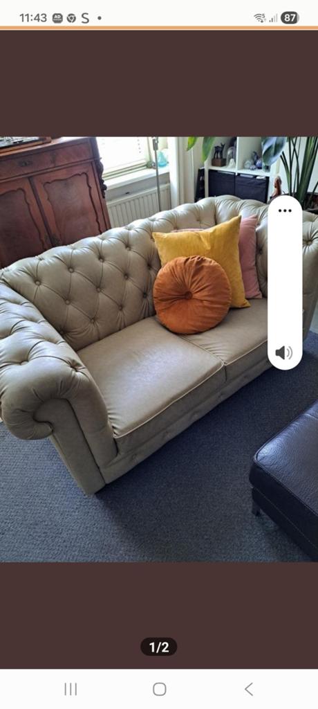 Chesterfield model 2 zitter geen leer alleen afhalen, Huis en Inrichting, Ophalen, 150 tot 200 cm, Tweepersoons, 75 tot 100 cm