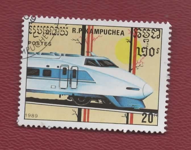 Treinen - Kampuchea - 1012 - 20 R - (jr.'89) - gebr, Ophalen of Verzenden, Gestempeld, Treinen