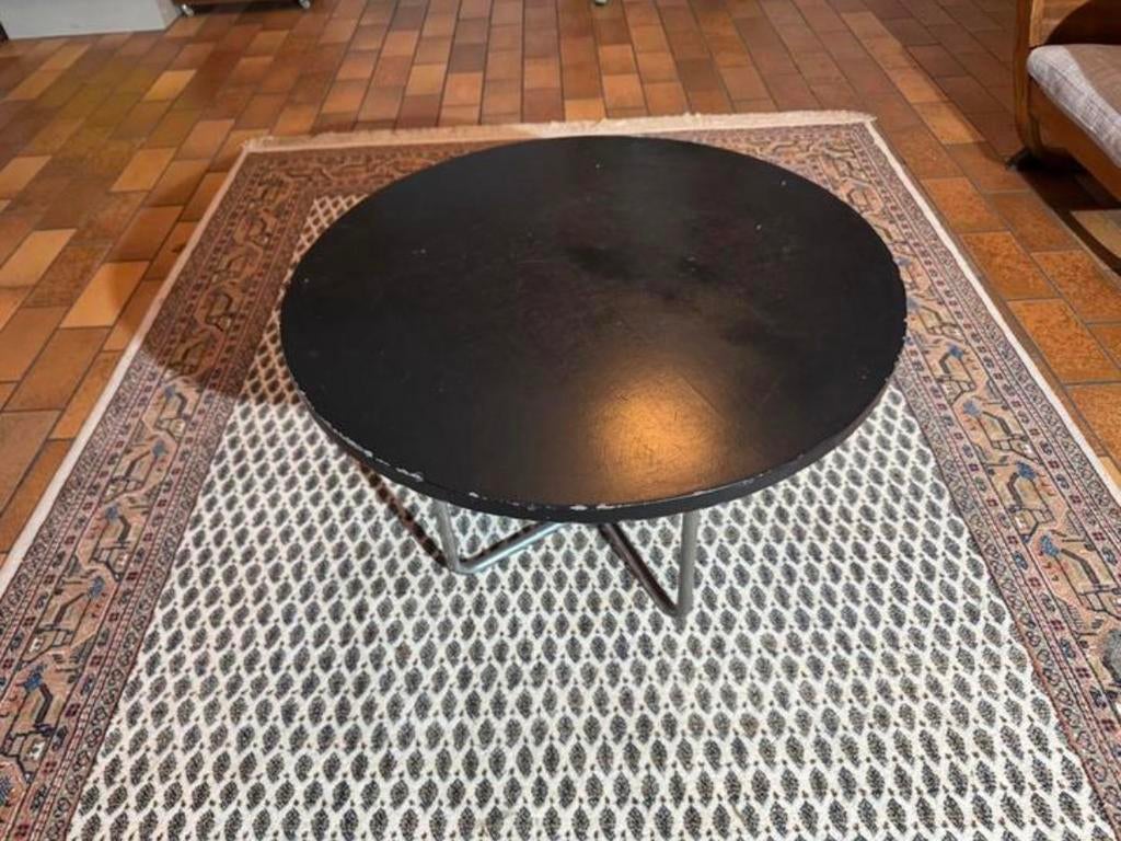 Vintage Bauhaus zwart ronde Gispen salontafel model 501.524, Gebruikt, Rond, 50 tot 100 cm, Minder dan 50 cm