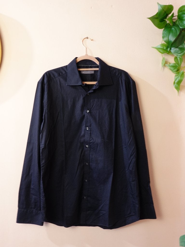 Angelo Litrico Heren Overhemd Donkerblauw Lange Mouw L 41/42, Blauw, Angelo Litrico, Ophalen of Verzenden, Zo goed als nieuw