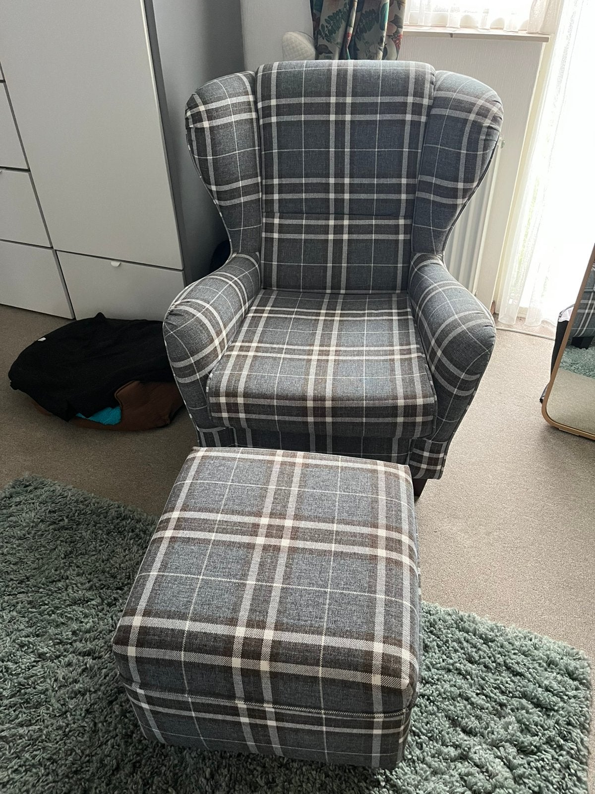 Fauteuil met bijzetkrukje, Ophalen, Zo goed als nieuw, 75 tot 100 cm