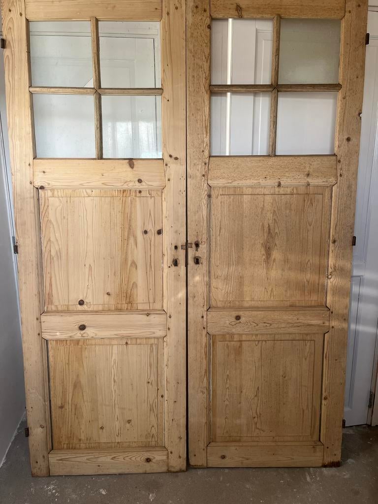 Set van 2 massief houten deuren met glaspanelen, Doe-het-zelf en Verbouw, Deuren en Horren, Ophalen, Gebruikt, Minder dan 80 cm