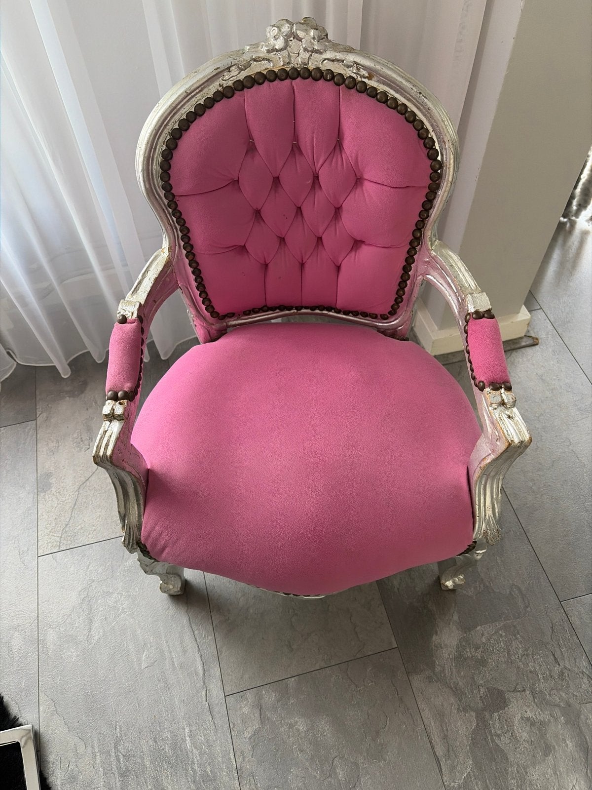 Barokke Fauteuil Roze met Zilveren Frame, Antiek en Kunst, Ophalen