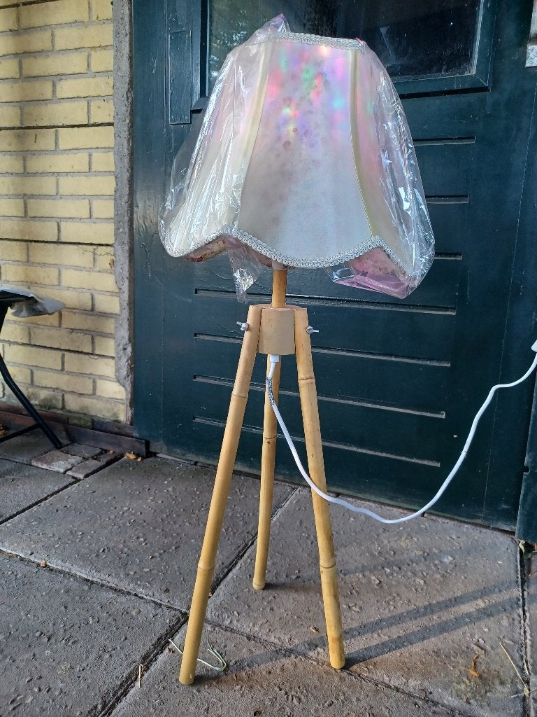 schemerlamp op poot met disco lamp, schijnt mooi door de kap, Gebruikt, Vintage, Met schakelaar, Schemerlamp