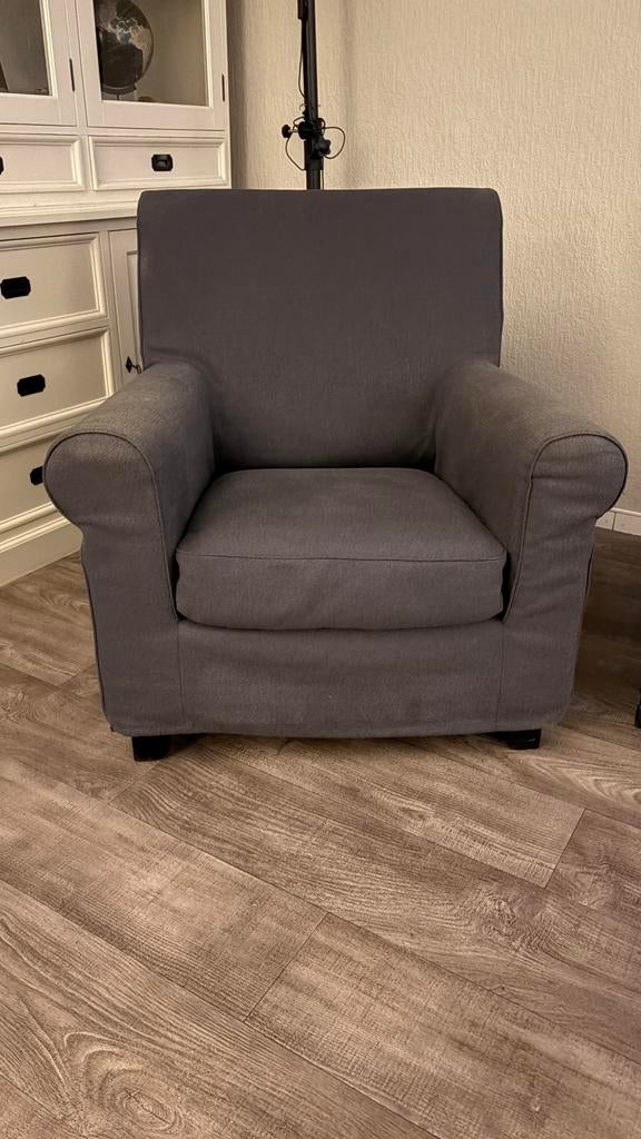 Grijze fauteuil, Huis en Inrichting, Fauteuils, Ophalen, Zo goed als nieuw, 75 tot 100 cm, 50 tot 75 cm