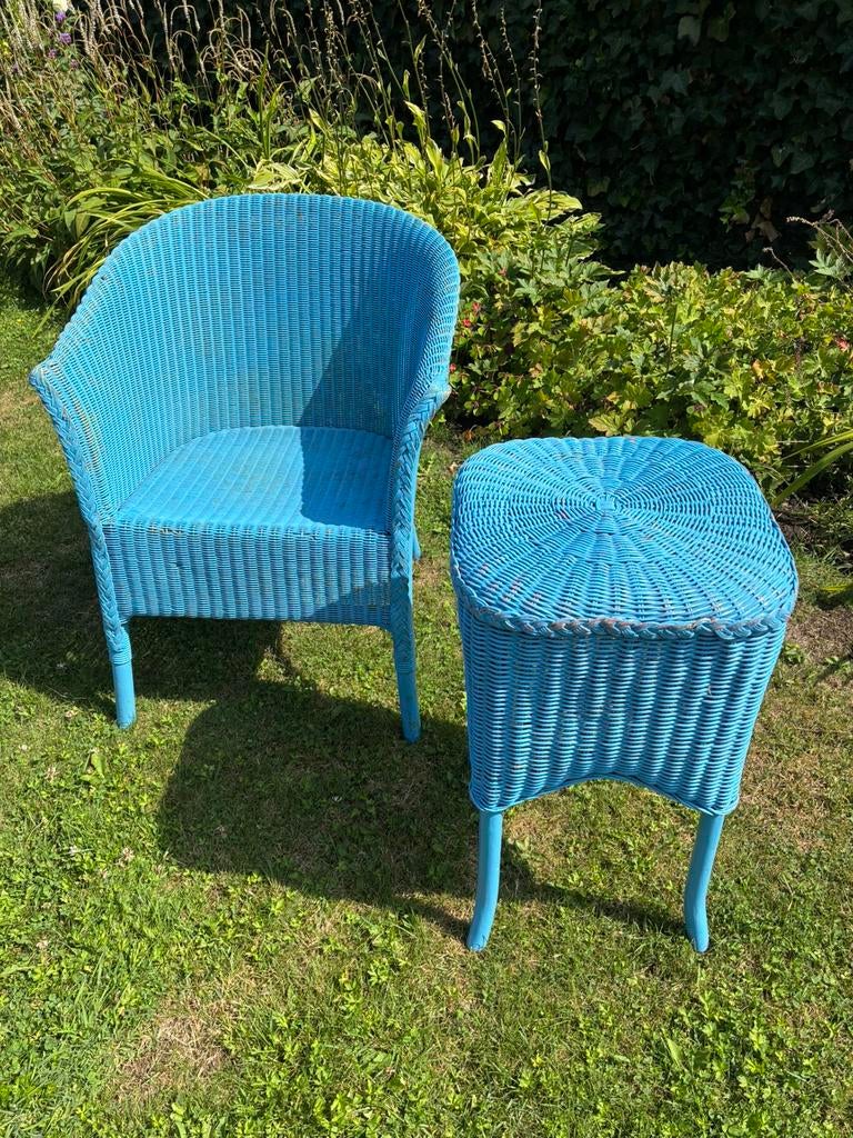 Vintage Lloyd Loom stoel & bijzet tafeltje, Ophalen, Gebruikt, Overige materialen